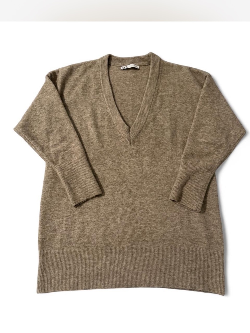 Zara women V-Neck Sweater in Olive Brown